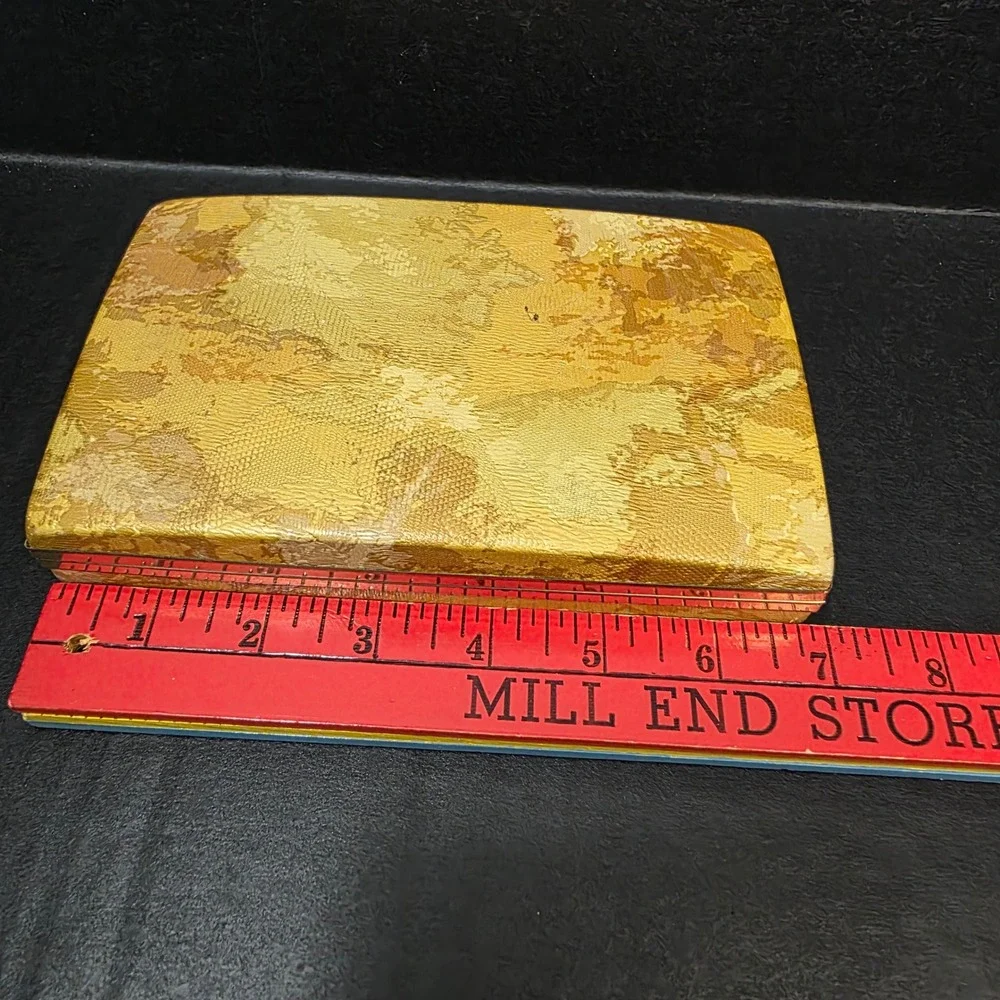 Vintage Earring Holder Travel Jewelry‎ Box Gold Brocade Starburst Velvet Lining